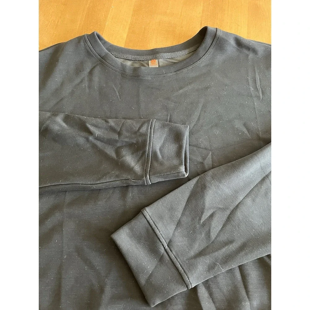 Mono B Womens Pullover Sweatshirt Sz L Large Black Cropped Long Sleeve Shirt NWT